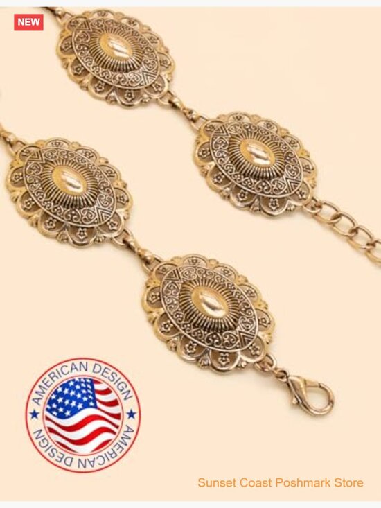Western Metal Concho Belt for Women Cowgirl Chain Belt Dresses Jeans Country